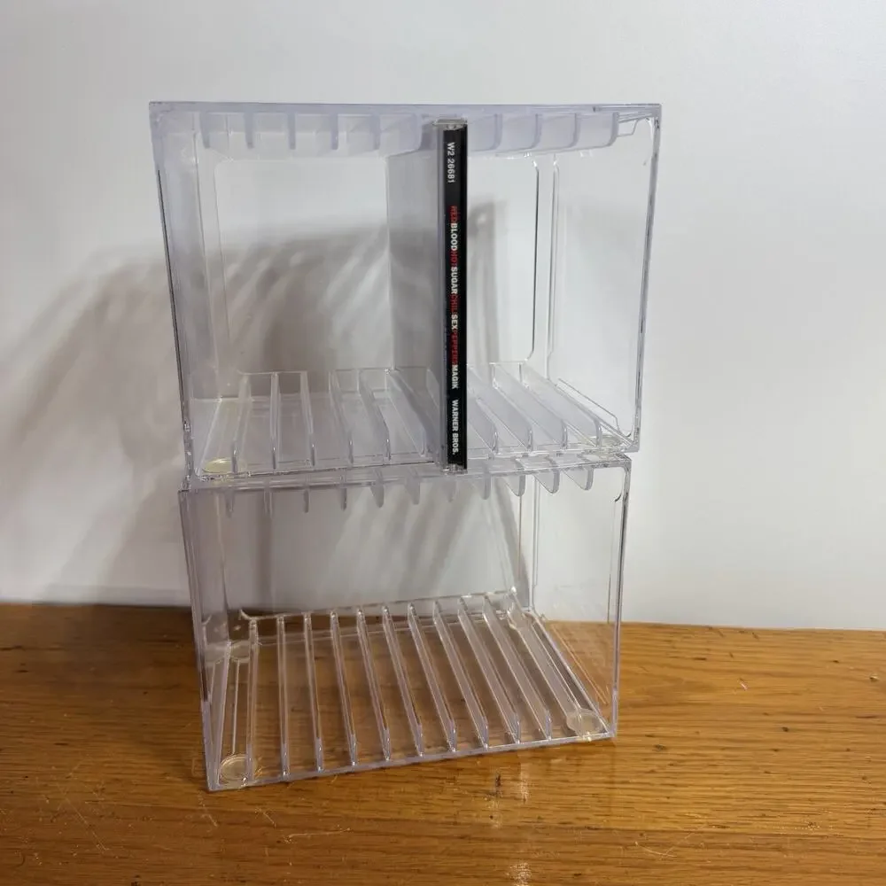 Lot 2 Clear Acrylic 12 CD Storage Cases Organizer Stackable Media Holder Lucite